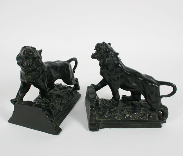 Appraisal: Antoine-Louis Barye style cast book ends white metal lions poised