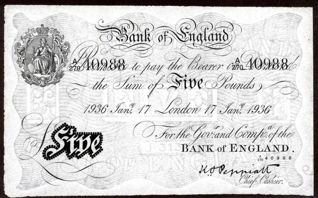 Appraisal: BANK OF ENGLAND K O PEPPIATT WHITE FIVE POUNDS OPERATION