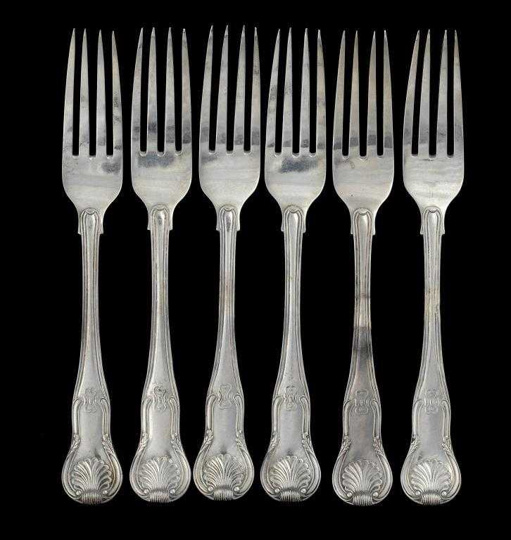 Appraisal: A SET OF SIX GEORGE IV TABLE FORKS Hourglass pattern