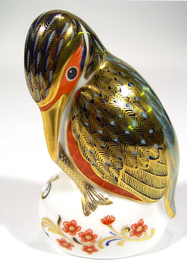 Appraisal: Royal Crown Derby paperweight 'Kingfisher' factory marks and silver stopper