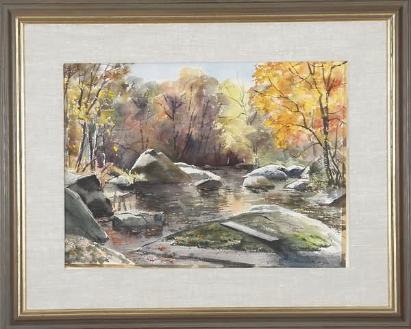 Appraisal: Wooded landscape with stream watercolor x sight SLR Artist American