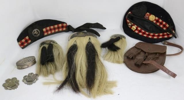 Appraisal: PC VINTAGE SCOTTISH LOT TO INCLUDE SPORRANS HATS SILVER COVERED