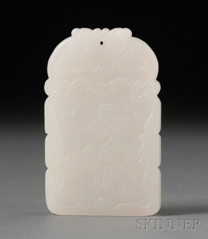 Appraisal: White Jade Pendant th century rectangular with a rounded top