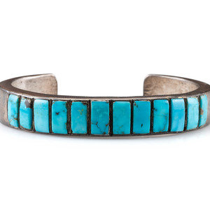 Appraisal: Navajo Silver and Turquoise Chanel Inlay Cuff Bracelet second quarter