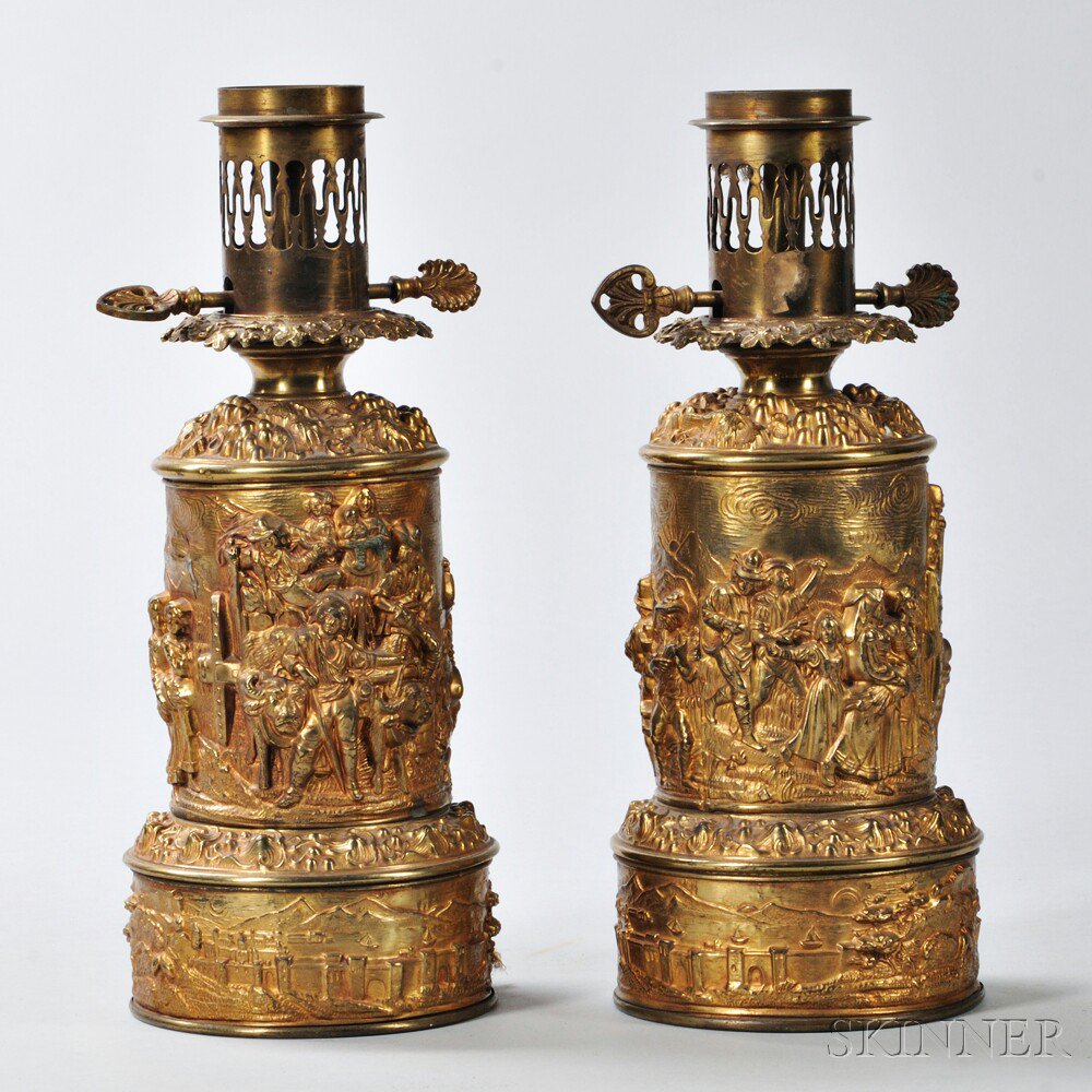 Appraisal: Pair of Gilt-metal Lamps France late th century each with