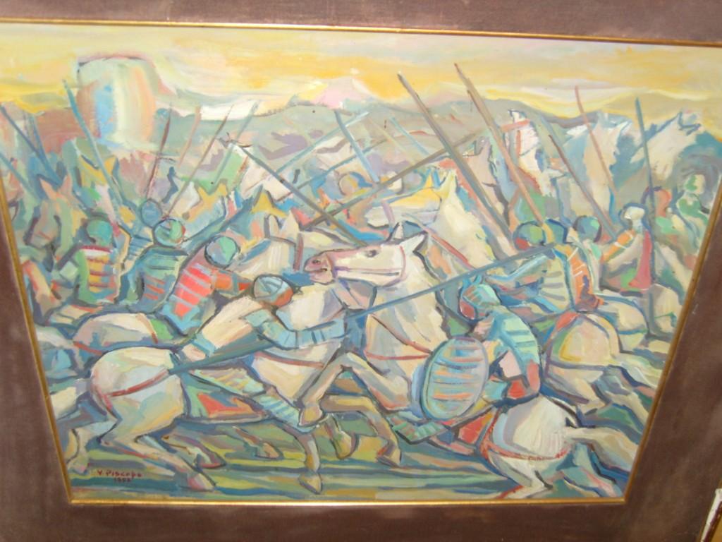 Appraisal: An oil painting on board of a medieval style battle