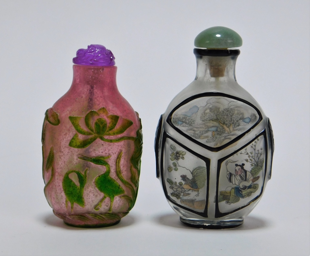 Appraisal: PC CHINESE PAINTED PEKING GLASS SNUFF BOTTLES China Qing DynastyIncludes