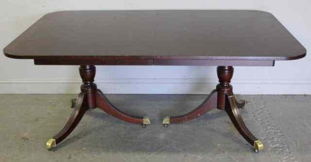 Appraisal: Double Pedestal Mahogany Dining Table With leaves From a Larchmont