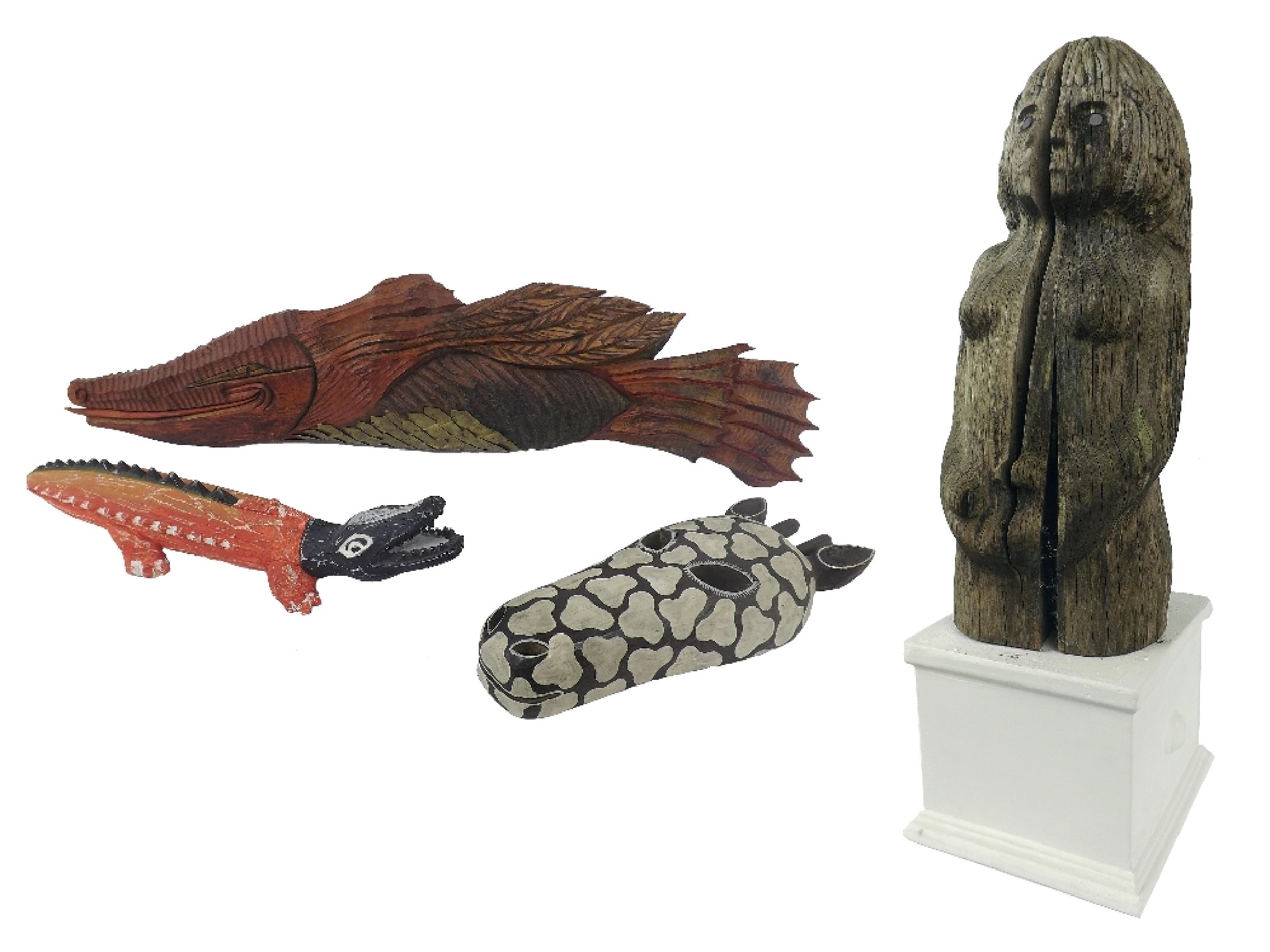 Appraisal: Collection of interesting carved items to include a garden statue