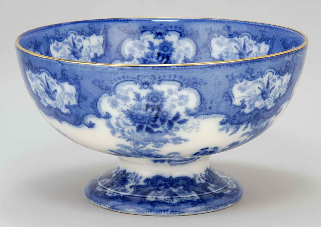 Appraisal: DOULTON BURSLEM FLOW BLUE PORCELAIN FOOTED PUNCH BOWL English th