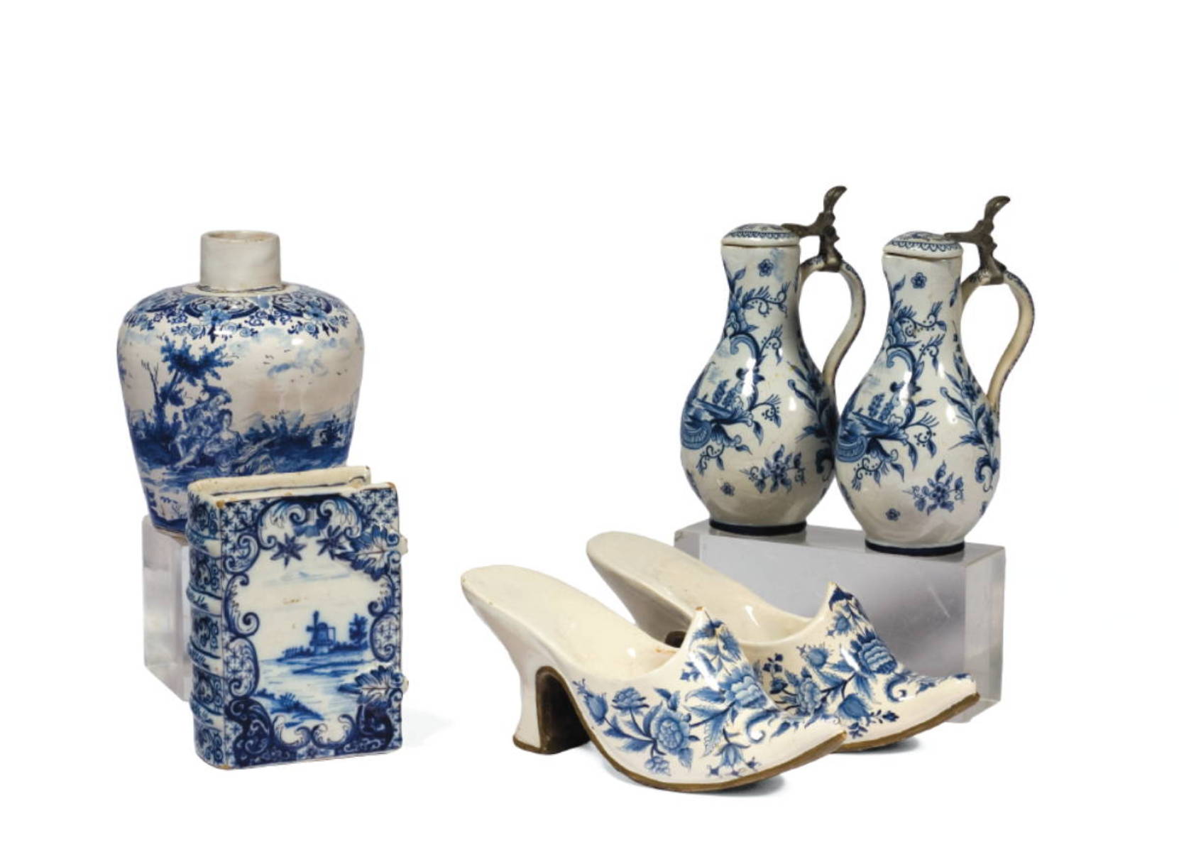 Appraisal: SIX DUTCH DELFT BLUE AND WHITE TABLE OBJECTS INCLUDING A