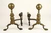 Appraisal: ANDIRONS - Pair of th C Boston brass ball top