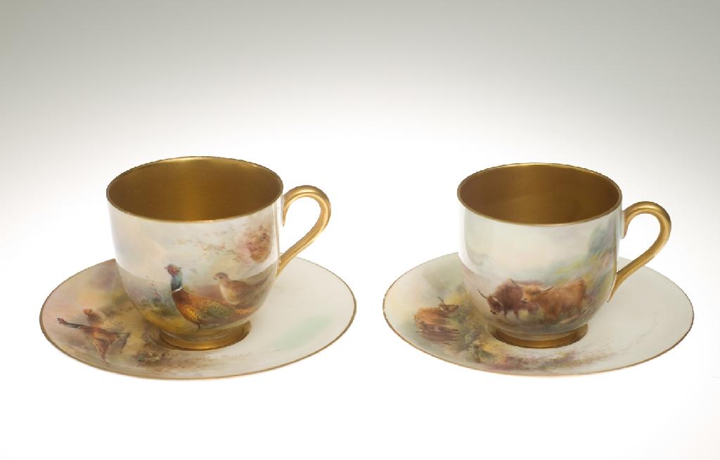 Appraisal: ROYAL WORCESTER COFFEE CUP AND SAUCER PAINTED BY JAMES STINTON