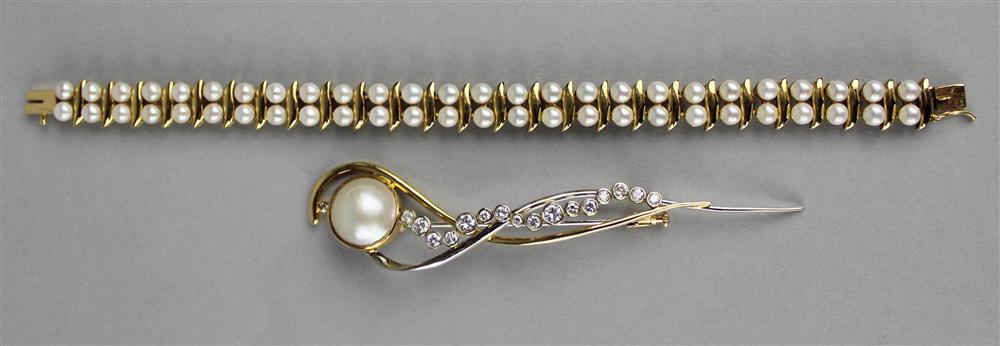 Appraisal: K YELLOW GOLD MABE PEARL AND DIAMOND STICK PIN formed