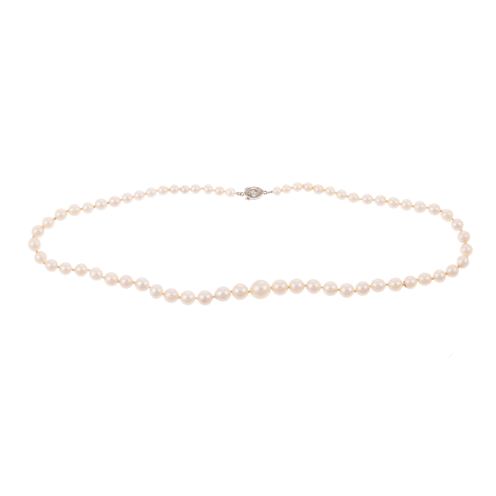 Appraisal: A STRAND OF CULTURED PEARLS WITH DIAMOND CLASP Graduated strand