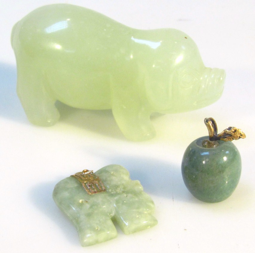 Appraisal: A polished jade finish and jadeite carvings etc comprising an