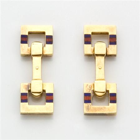 Appraisal: Pair of Art Deco Gold and Enamel Cufflinks Estimate -