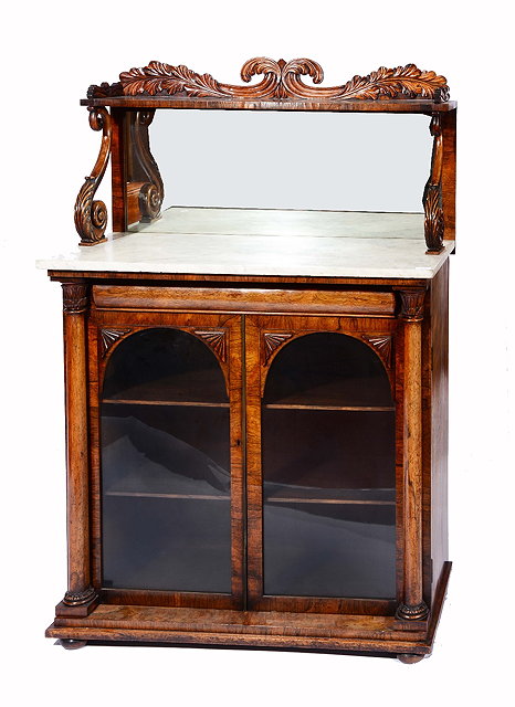 Appraisal: A WILLIAM IV ROSEWOOD CHIFFONIER the superstructure with carved fern