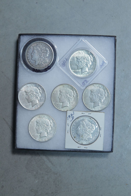 Appraisal: SEVEN SILVER DOLLARS Five peace dollars And two Morgan dollars