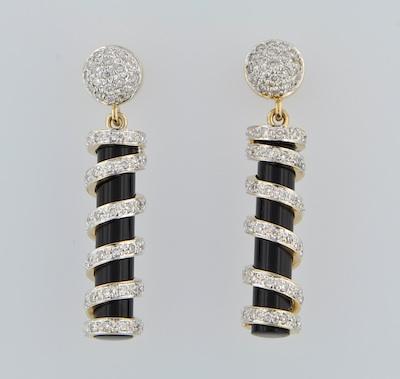 Appraisal: A Pair of Onyx and Diamond Earrings k yellow and