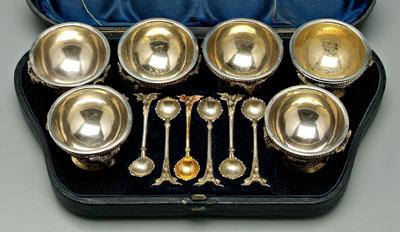 Appraisal: Cased set of six silver plated salts ram s head