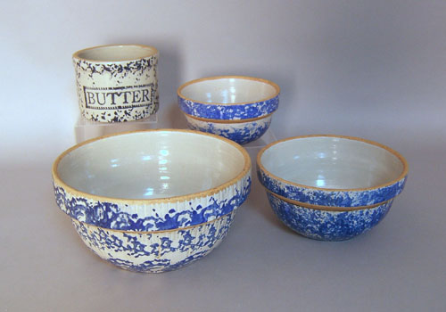 Appraisal: Four pcs blue and white spongeware th c