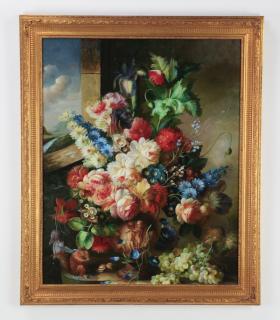 Appraisal: Oversized oil on canvas floral still life h Oil on