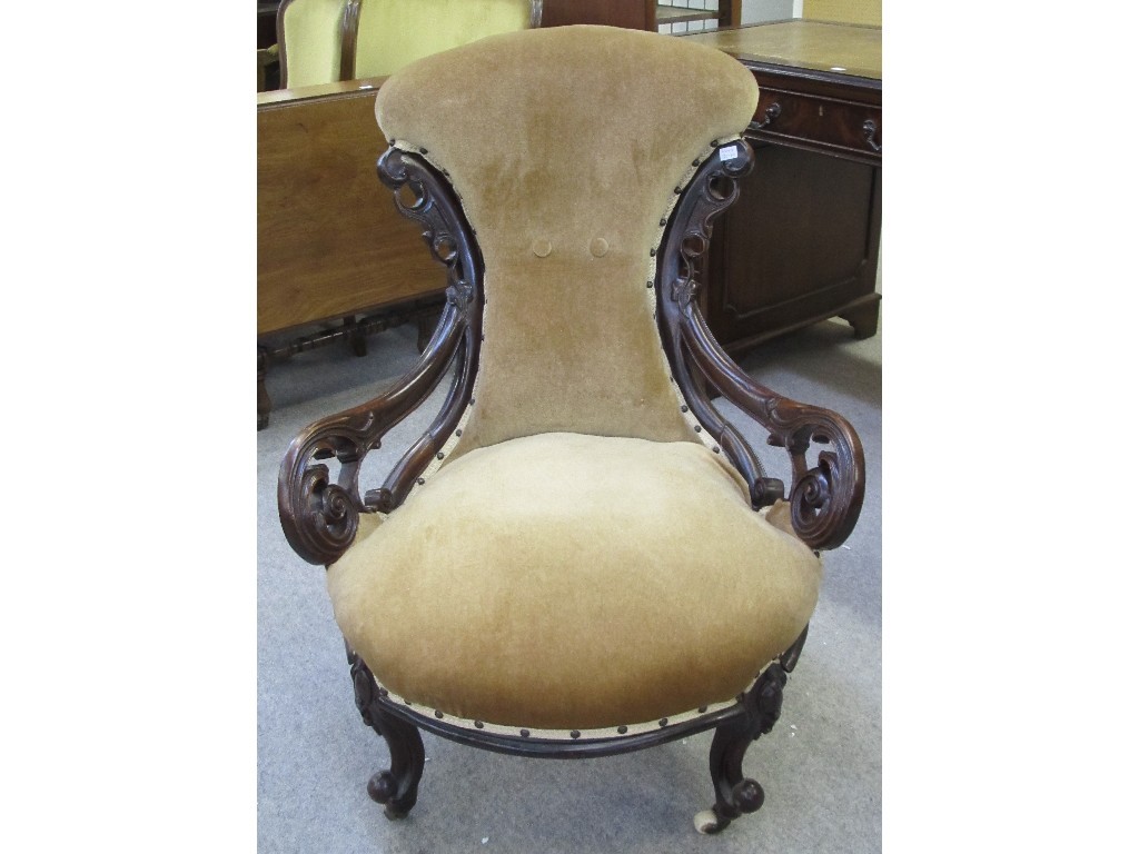 Appraisal: Victorian mahogany nursing chair upholstered in gold velour