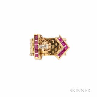 Appraisal: Retro kt Gold Ruby and Diamond Buckle Ring dwt size