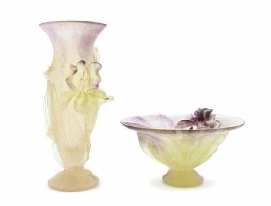 Appraisal: A Daum Glass Vase decorated with irises together with an