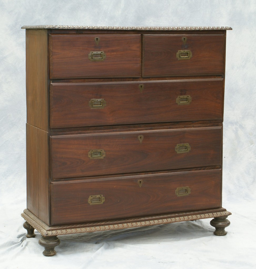 Appraisal: part Anglo-Indian campaign chest th c short over long drawers