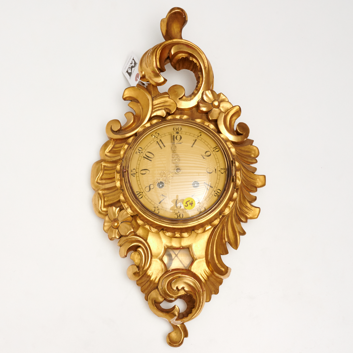 Appraisal: WESTERSTRAND GILTWOOD CARTEL CLOCK th c Swedish carved and giltwood