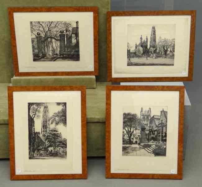 Appraisal: Set of framed signed and titled Max Kuehne etchings All