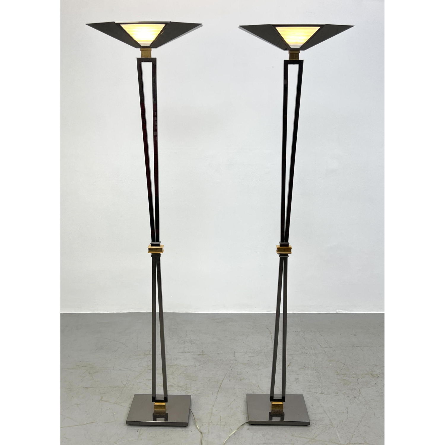 Appraisal: Pair Designer PREARO Italy Chrome and Brass Floor Lamps Dimensions