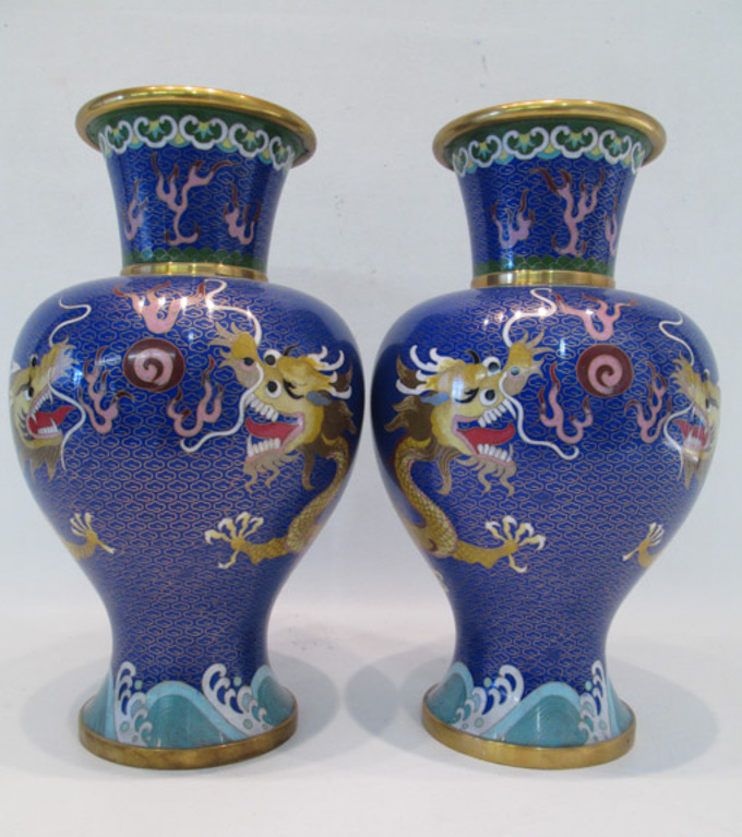 Appraisal: PAIR OF CHINESE CLOISONNE VASES the baluster form vases with