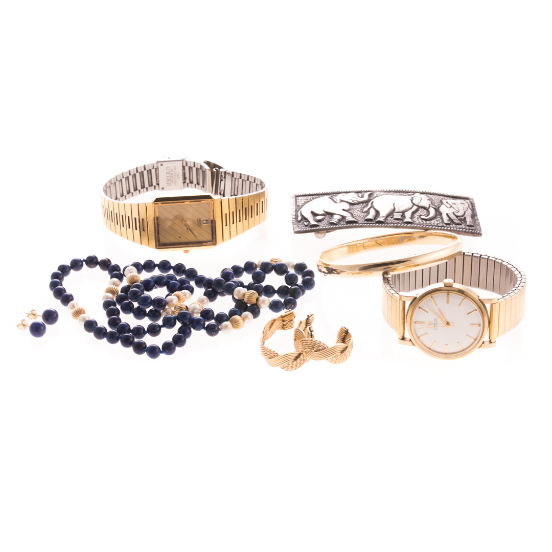 Appraisal: An Assortment of Jewelry and Gold Plated Watches K gold