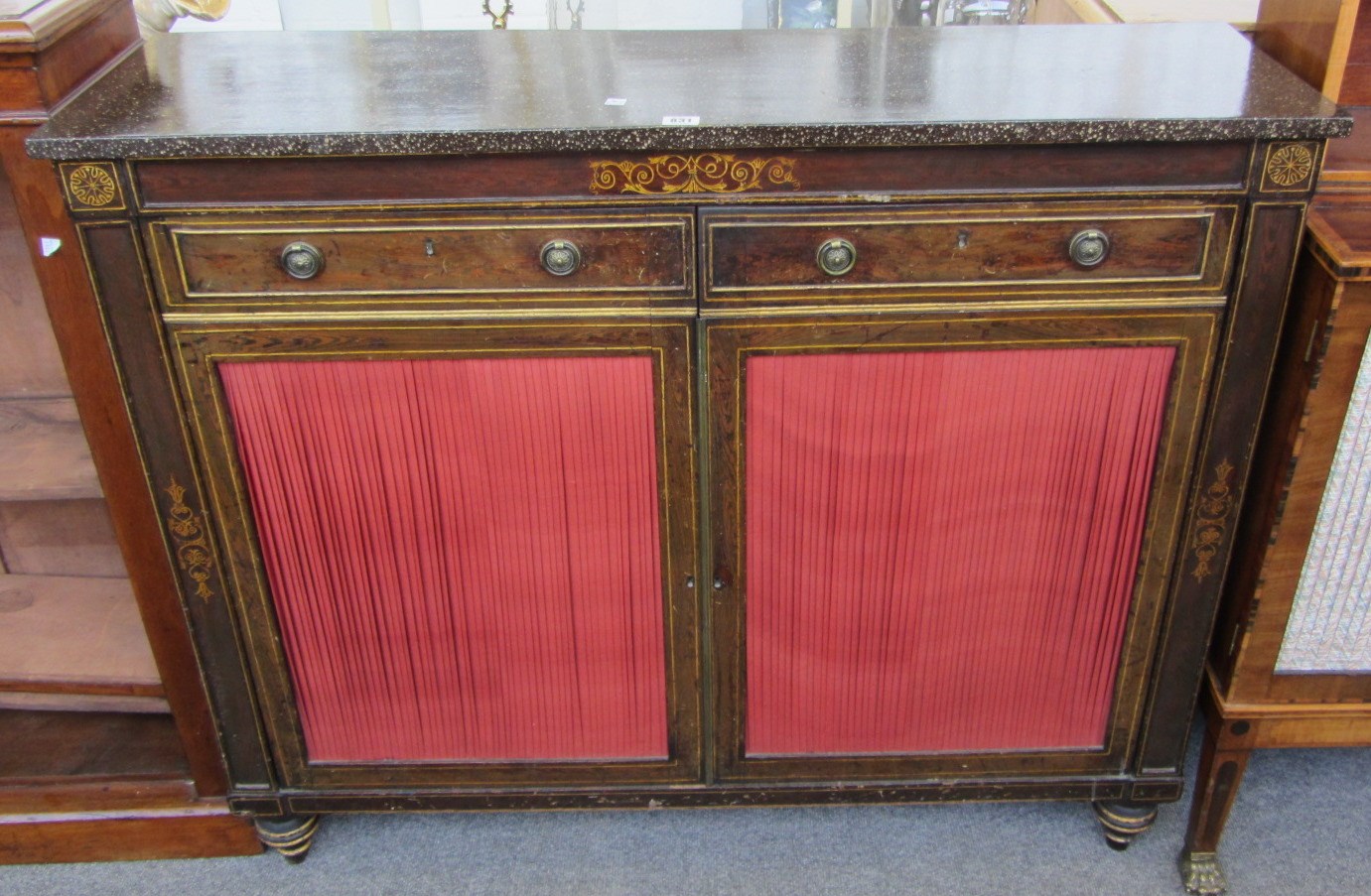 Appraisal: A Regency side cabinet the faux marble top over a