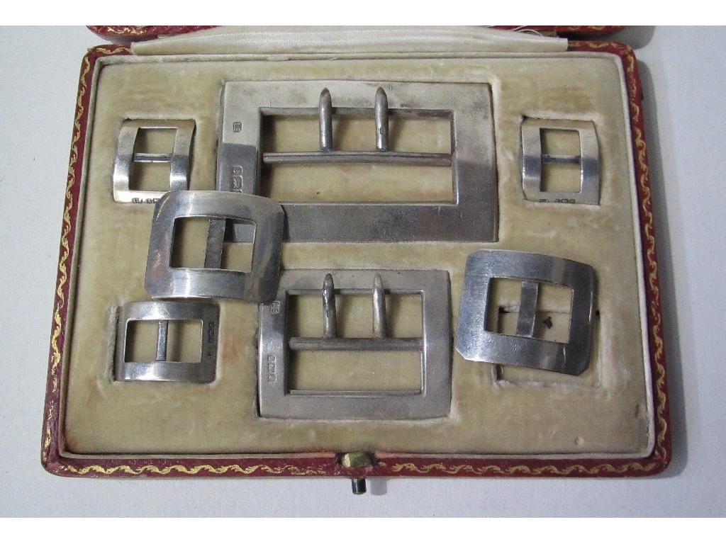 Appraisal: Cased part set silver buckles one missing and two white