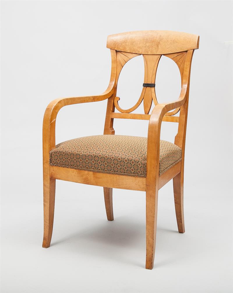 Appraisal: Biedermeier Birch Armchair x x in Estimate -