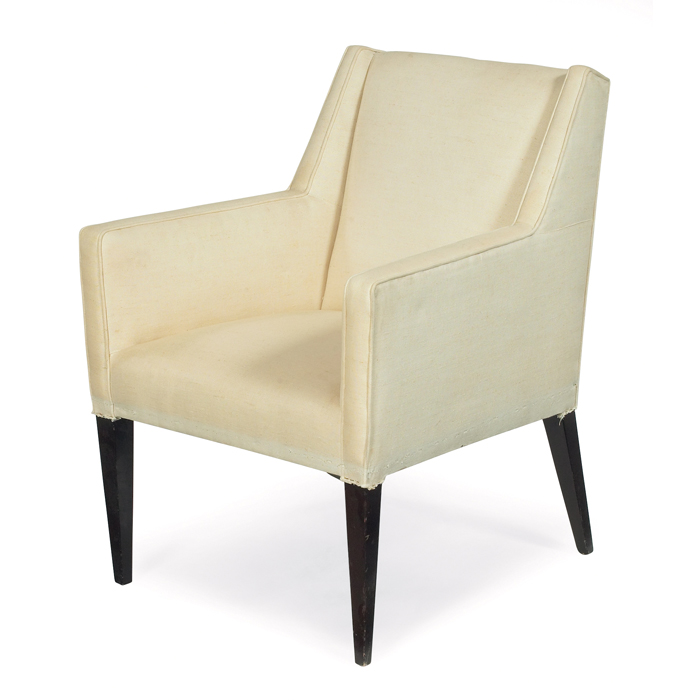 Appraisal: Edward Wormley occasional chair by Dunbar white upholstery tapered dark-stained