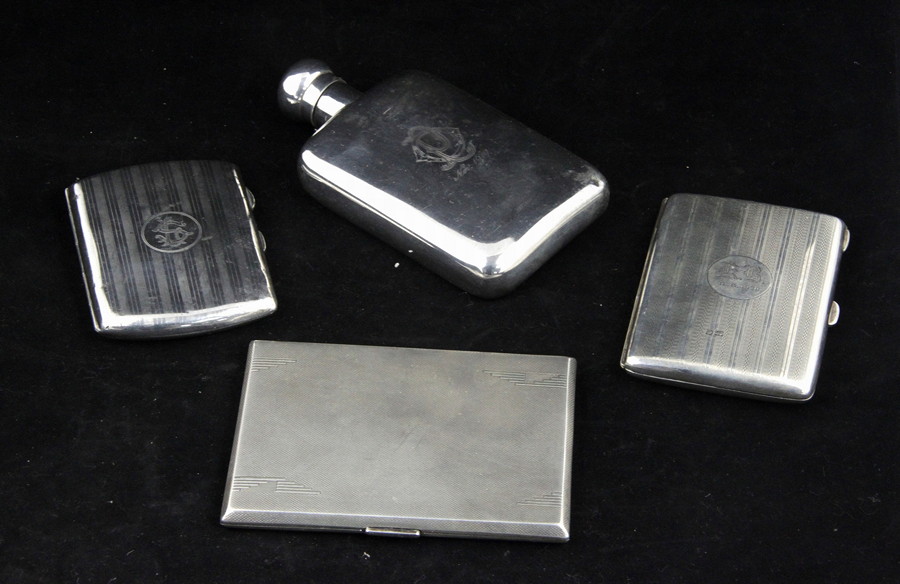 Appraisal: A Victorian silver hip flask Birmingham the lid detached monogrammed