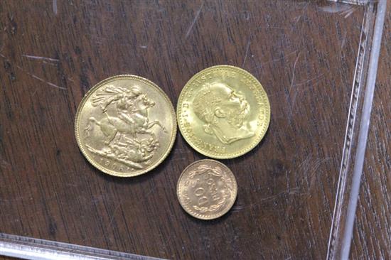 Appraisal: THREE COINS gold British coin Mexican pesos gold coin Austian