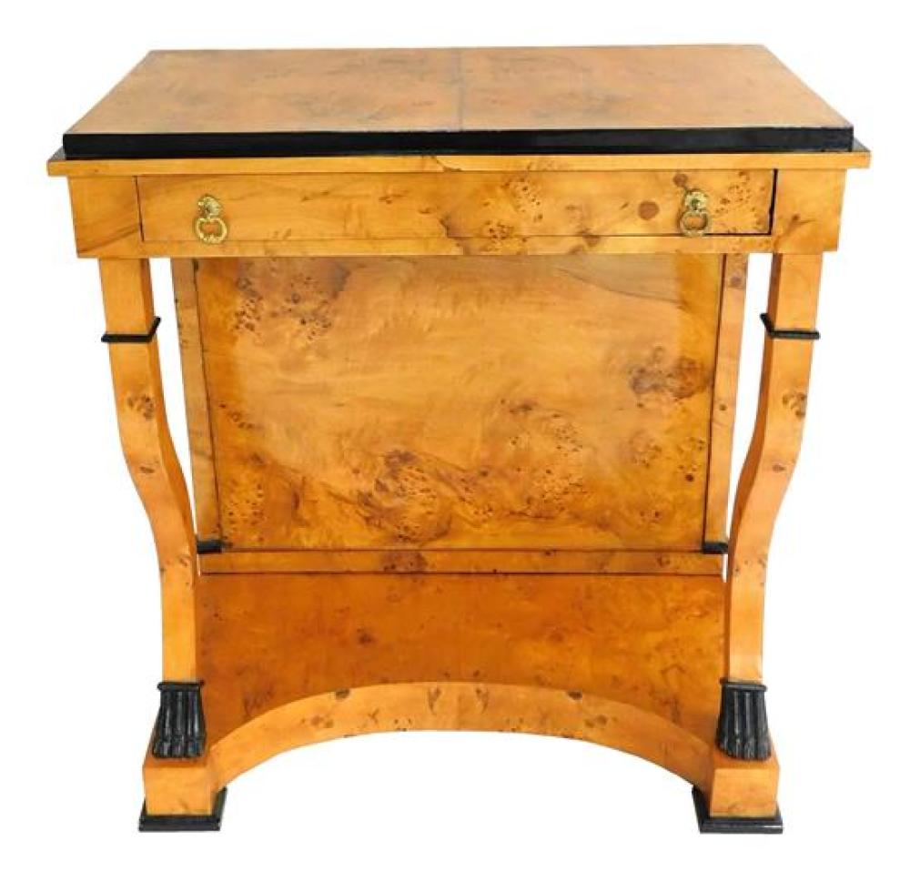 Appraisal: Biedermeier style side console burlwood veneer with ebonized accents single