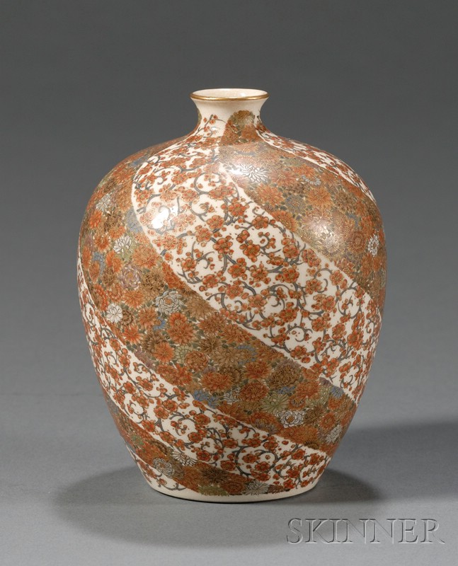 Appraisal: Stoneware Vase Japan Meiji period - Satsuma ware designs of