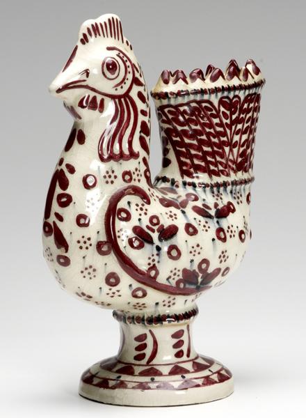 Appraisal: CARL WALTERS FOR STONELAIN Faience rooster vase with red and