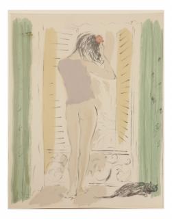 Appraisal: Lithograph Preparing For Her Bath Matted and framed Expressionist-style off-set