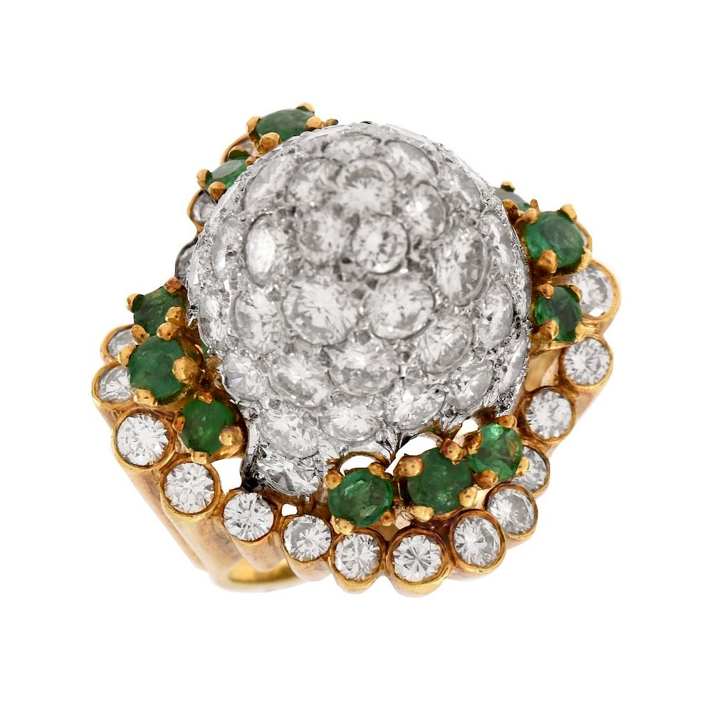 Appraisal: Vintage Diamond Emerald and K Ring Vintage Round Brilliant Cut