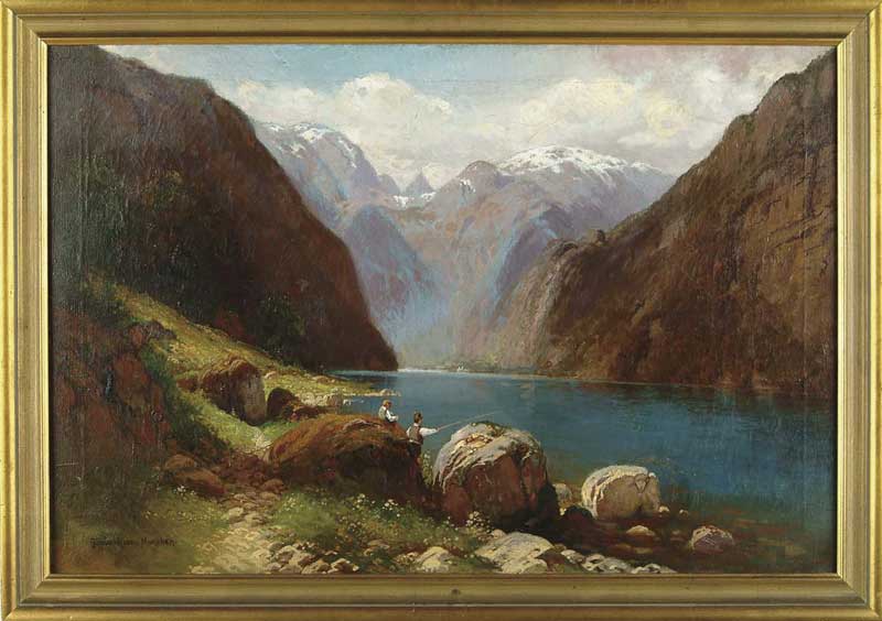 Appraisal: JULIUS ROSE American - FISHING ON THE NORWEGIAN FJORD Colorful