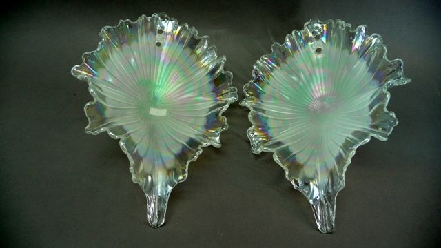 Appraisal: A pair of pearlescent carnival glass hanging ornaments cm long