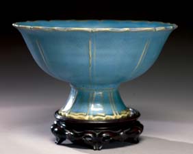 Appraisal: MING BLUE GLAZED STEM BOWL Chinese late Ming Dynasty blue